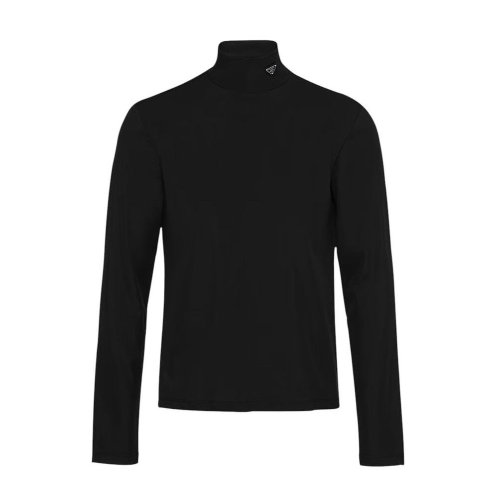 tech fabric stretch logo neck top